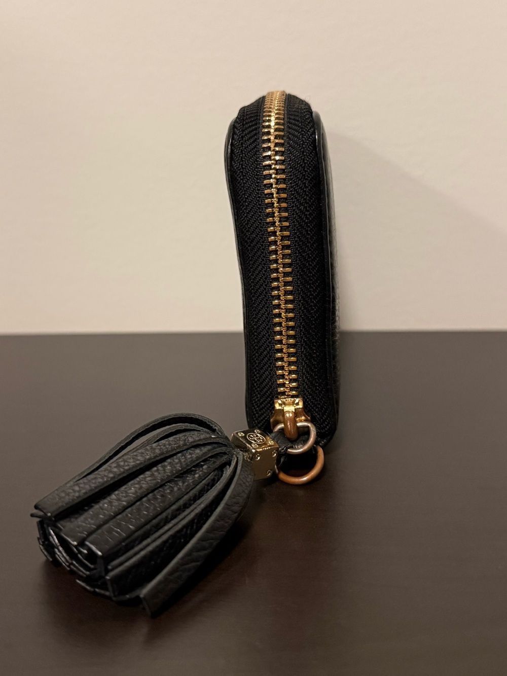 Tory Burch Thea Zip Continental Wallet Black Leather Tassel - Picture 5 of 12